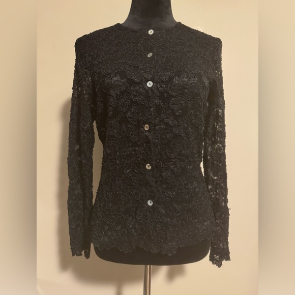EUC California Style Black Lace Button Down with Pearly Buttons size medium - Picture 1 of 4